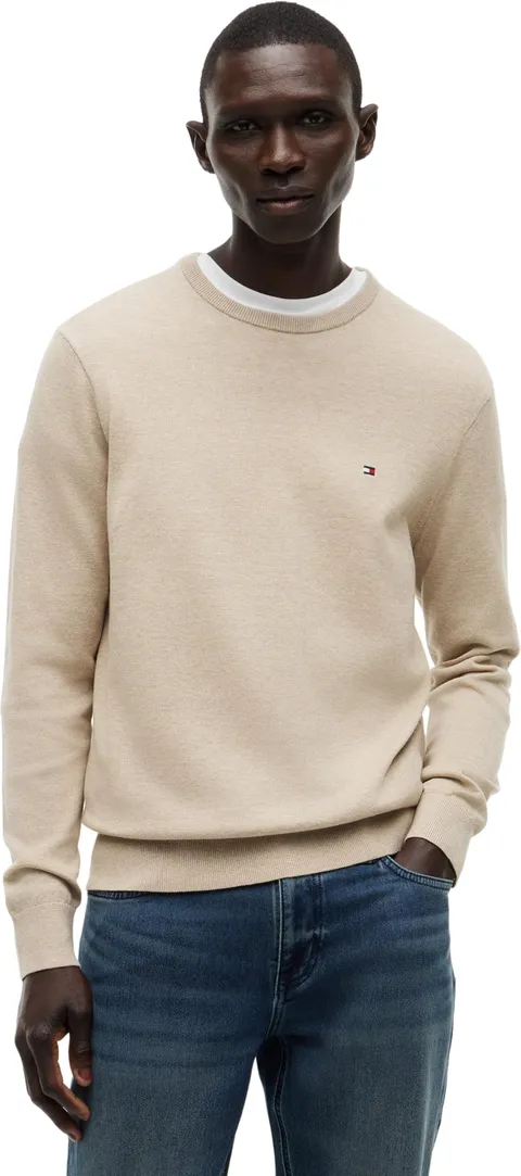 Tommy Hilfiger Uomo Pullover Essential Cotton con Scollo Rotondo, Beige (Batique Khaki