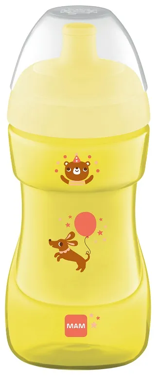 MAM Sports Cup Tazza bambini 330 ml, Biberon acqua e latte per neonati 12+ mesi da viaggio ideale fuori casa, Borraccia neonato ricurva con beccuccio anti-goccia e valvola per flusso libero, Neutro