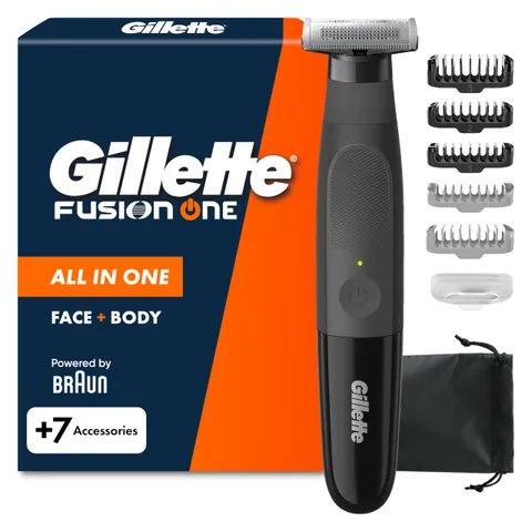 Gillette Fusion One Rasoio Elettrico Uomo Barba e Corpo, 3 Pettini Barba (1,2,5mm) e 1