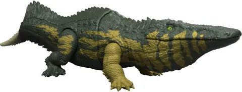 Mattel Jurassic World - Stomatosuchus Ruggito Selvaggio, dinosauro snodato con luci e