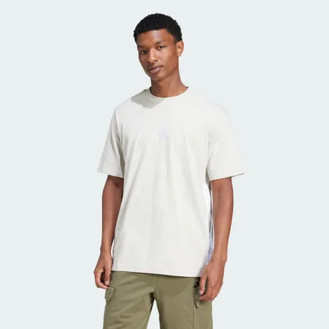 adidas Uomo Essential Three Stripes Single Jersey Shirt, Wonder Alumina/White, M