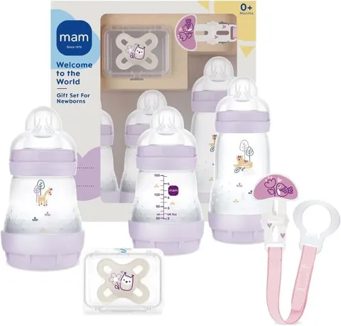 MAM Welcome To The World, Set Regalo con 3 Biberon Easy Start Anticolica, Ciuccio Start