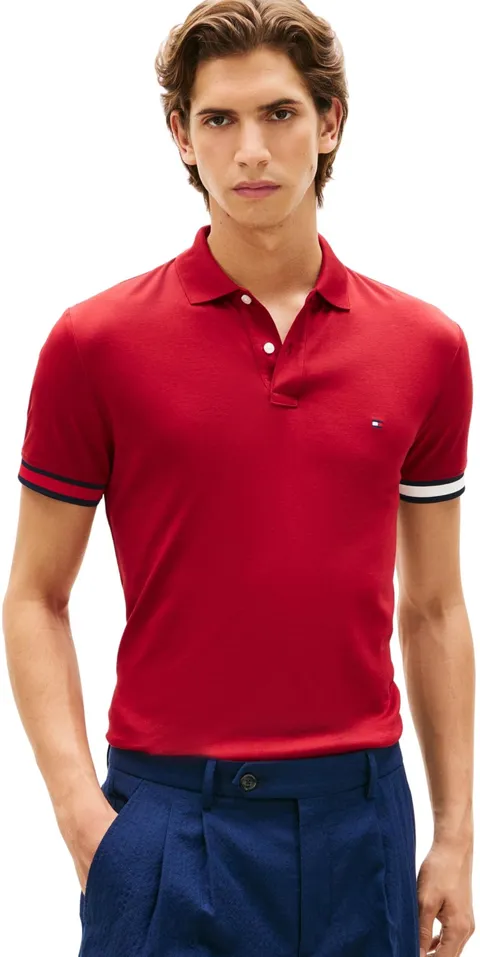 Tommy Hilfiger Uomo Maglietta Polo Maniche Corte Liquid Cotton Slim Fit, Rosso (Regatta