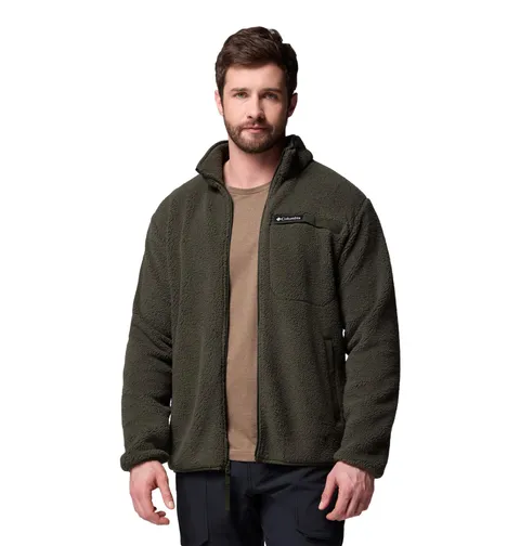 Columbia Rugged Ridge - Giacca in pile da uomo, a pelo lungo, con cerniera intera, verde