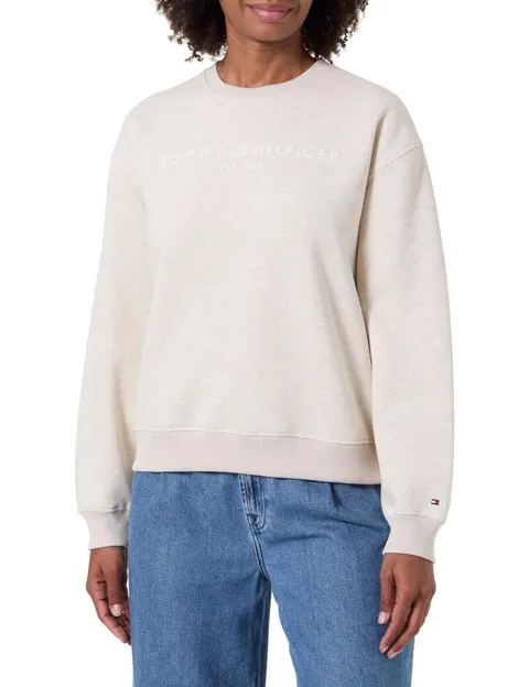 Tommy Hilfiger Felpa Donna Senza Cappuccio, Avorio (Heather Oatmilk), XL