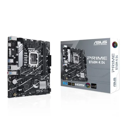 ASUS PRIME B760M-K D4 Scheda madre Intel® B760 (LGA 1700) mATX, PCIe 4.0, due slot M.2, DDR4, Realtek 2.5Gb Ethernet, VGA, HDMI®, SATA 6 Gbps, USB frontale 3.2 Gen 1, Aura Sync