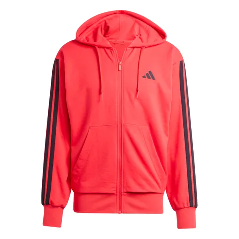 Adidas Homme Essential Three Stripes French Terry Fullzip Hoodie, Pure Ruby/Black, S
