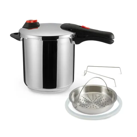 Amazon Basics Pentola a pressione in acciaio inossidabile, con funzione vaporiera e