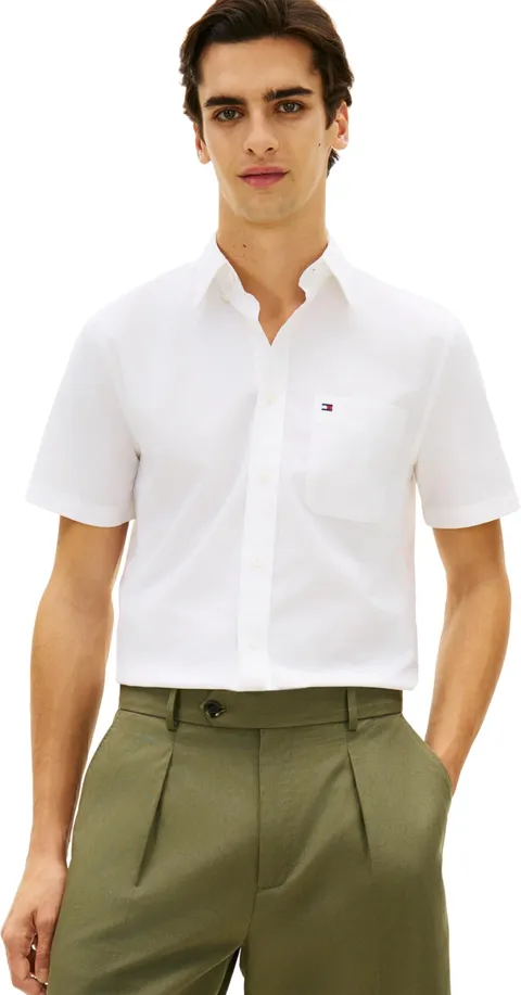 Tommy Hilfiger Camicia da Uomo Leggera Oxford Solid SS BD MW0MW42285, Bianca, S