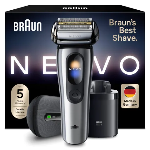 Braun NEVO Rasoio Elettrico Barba, Custodia Power Case, NEVO17005C, Argento
