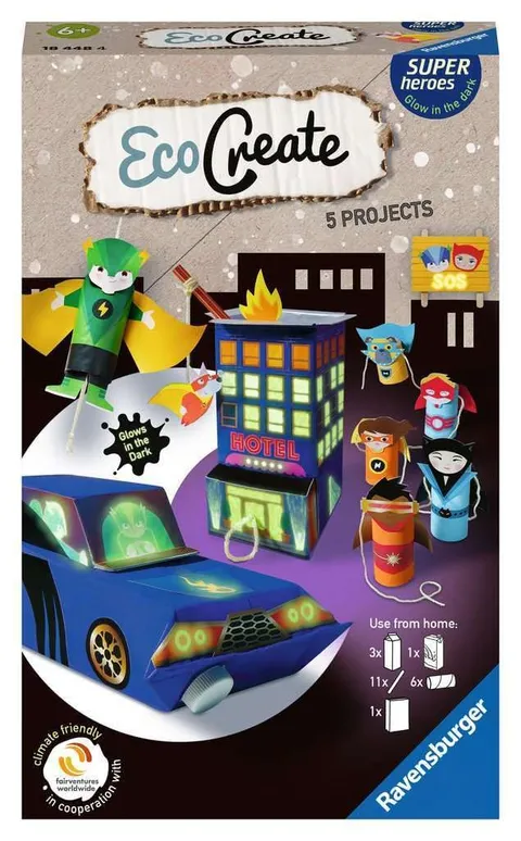 Ravensburger Eco Create supereroi, progetti creativi upcycling, Set fai-da te, 6+ anni