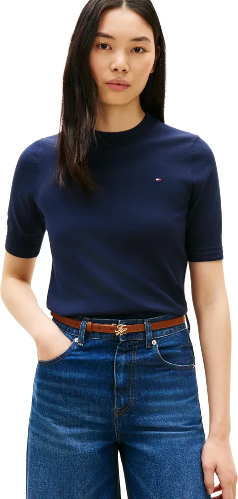 Tommy Hilfiger Donna Pullover Jersey Maniche Corte, Blu (Dark Blue), XS
