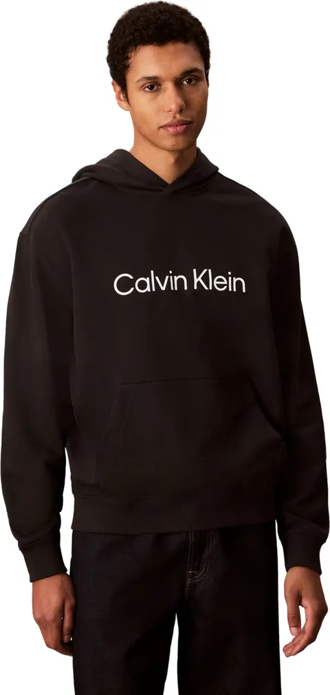 Calvin Klein Uomo Felpa con Cappuccio Standard Logo con Tasca a Marsupio, Nero (Black)