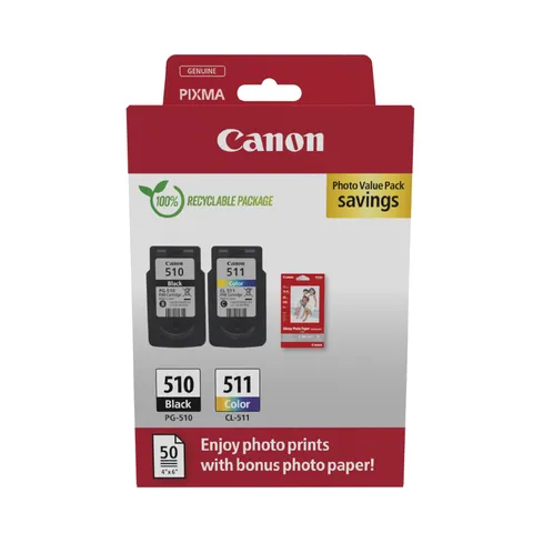 Canon Multipack Cartuccia & Carta - 2 Cartucce per Stampante Originali PG-510/CL-511 (1 x