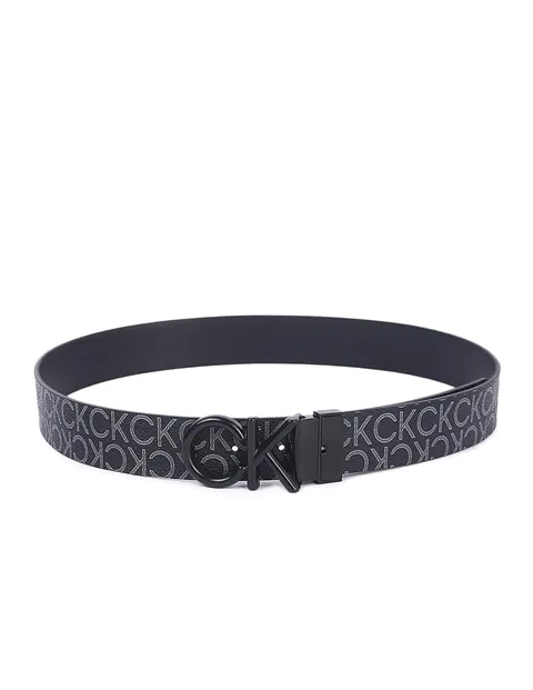 Calvin Klein Uomo Cintura Metal Bombe Mono Reversibile, Nero (Ck Black Smooth/Classic Mono), 90 cm