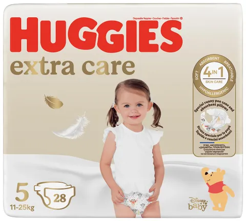 Huggies Extra Care, Pannolini Taglia 5 (12-17 Kg), Ultra assorbente, Protezione Completa, Design Disney, 28 Pz