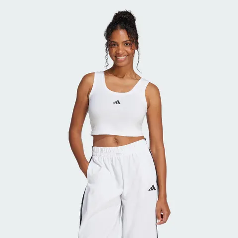 adidas Donna Essentials Small Logo Cotton Lifestyle Tank Shirt, White/Black, XXL