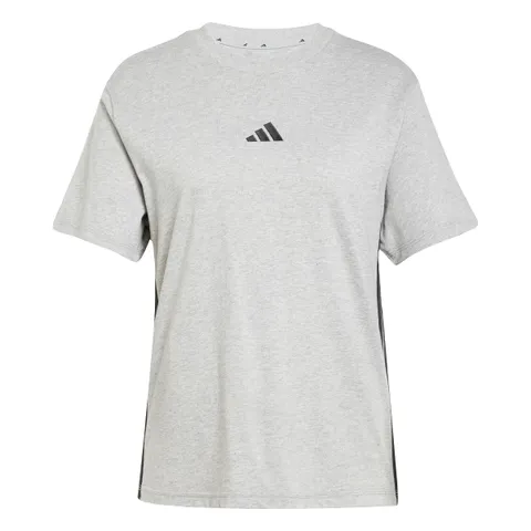 adidas Donna Essentials 3-Stripes Cotton Shirt, Medium Grey Heather/Black, L