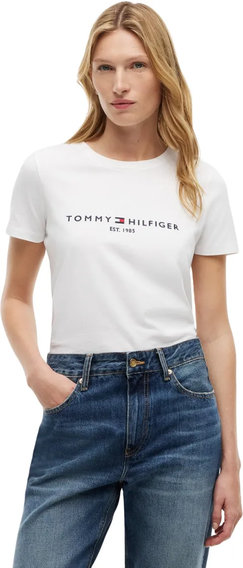 Tommy Hilfiger Donna T-Shirt Maniche Corte Heritage Scollo Rotondo, Bianco (White), L