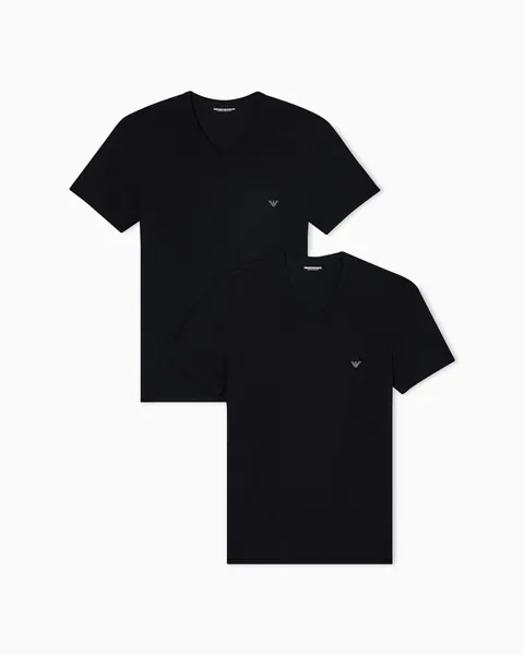 Emporio Armani T-Shirt da Uomo con Scollo a V, Confezione da 2, Nera, XXL, Taglia
