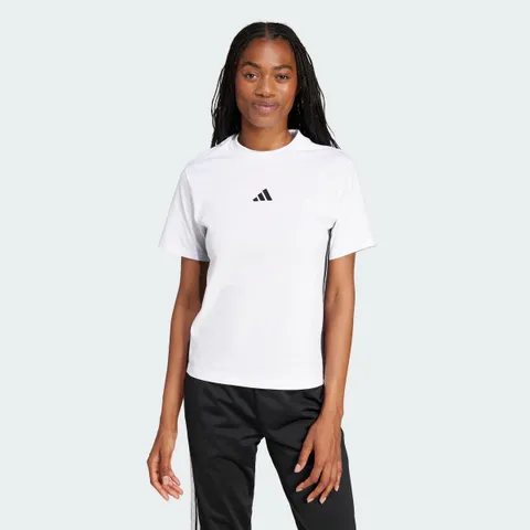 adidas Donna Essentials 3-Stripes Cotton Shirt, White/Black, XXS