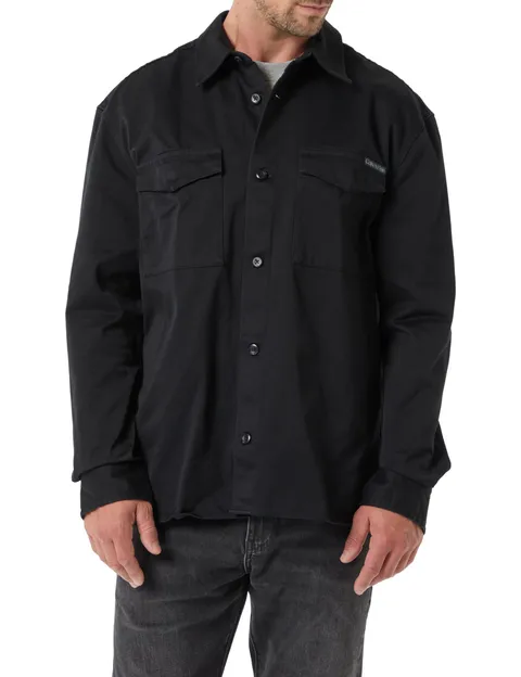 Calvin Klein Uomo Camicia Utility Chino Relaxed con Taschini sul Petto, Nero (Black), XXS