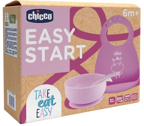Chicco Set Pappa Silicone Easy Start, Set Pappa Bambino Antiscivolo, Senza BPA, Set