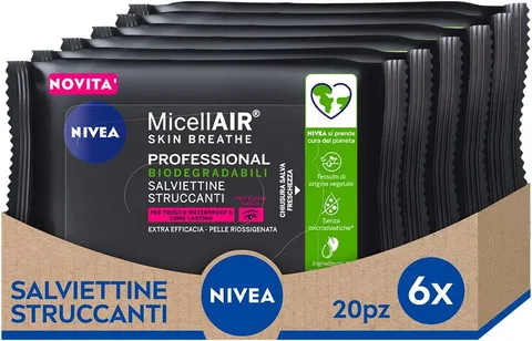 Nivea MicellAir Professional Salviettine Struccanti in Confezione da 6 x 20 Pezzi