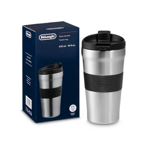 De'Longhi Travel Mug, Tazza da Caffè con Doppia parete per Bevande Calde e Fredde, Facile