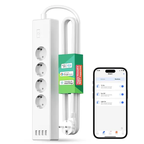 Meross 4000W Ciabatta Elettrica WiFi Smart Alexa, Multipresa Controllo Vocale con 4