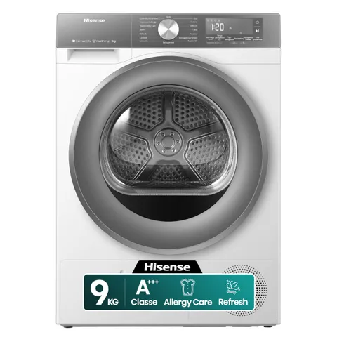 Hisense DH3S902BWCCA Asciugatrice a Pompa Di Calore, 9 Kg, A+++/C, Big Display, 16