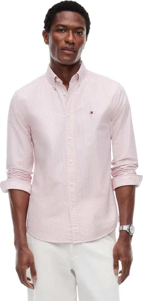 Tommy Hilfiger Camicia da Uomo Heritage Oxford Stripe RF MW0MW36238 L/S, Rossa, XXL