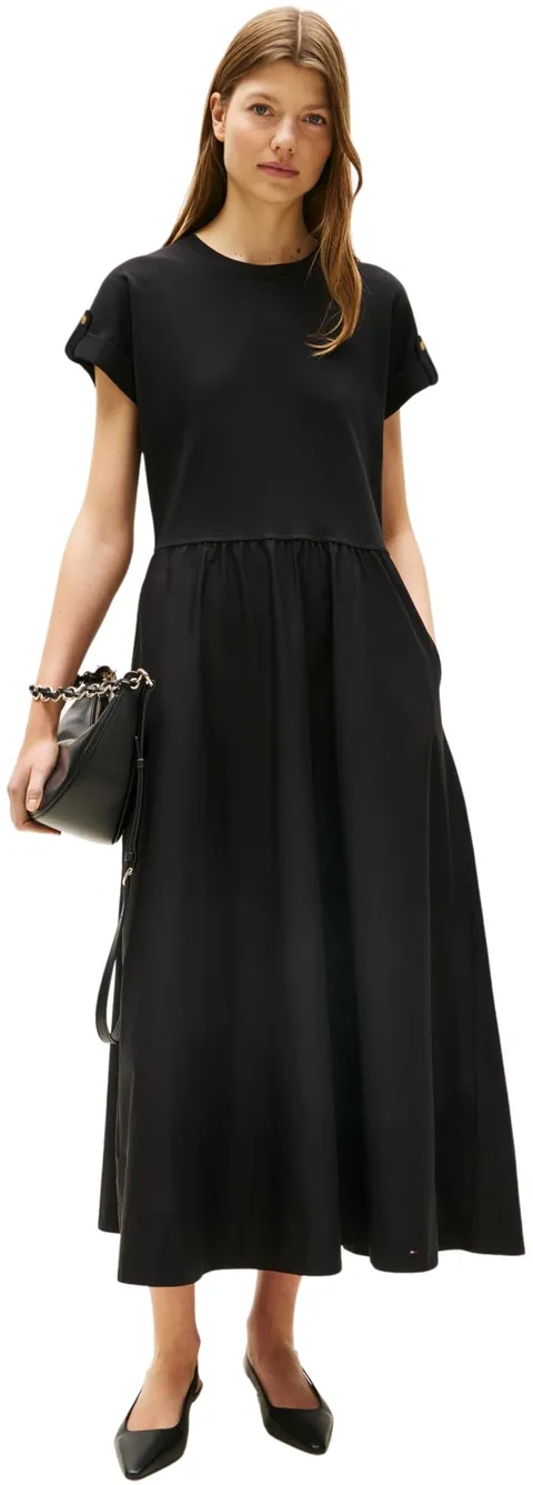 Tommy Hilfiger Donna Abito a T-Shirt Modern Cody Midi Mix Fit & Flare, Nero (Black), XXXL
