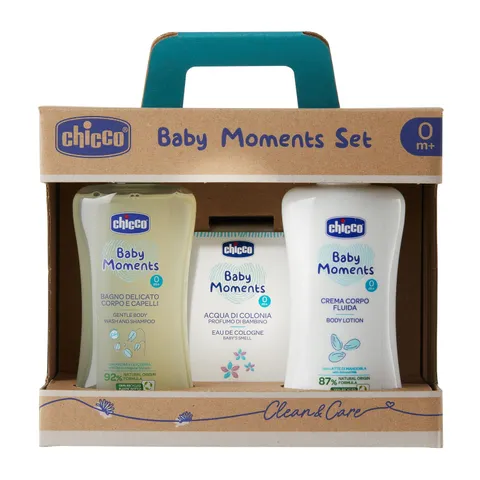 Chicco Baby Moments Set con Bagno Corpo da 200 ml, Crema Corpo 200 ml, Acqua di Colonia
