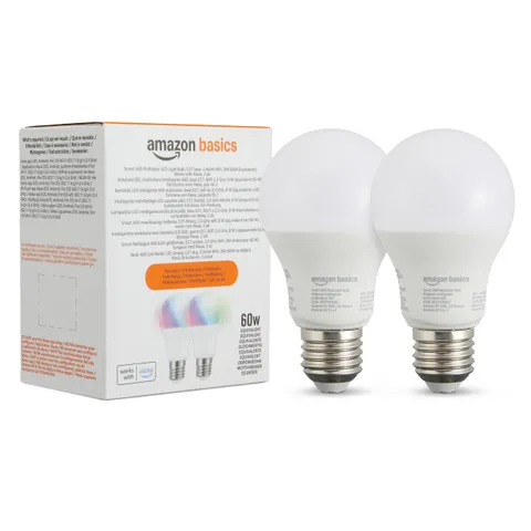 Amazon Basics Lampadina LED intelligente, multicolore, con attacco E27, 8W (equivalente a