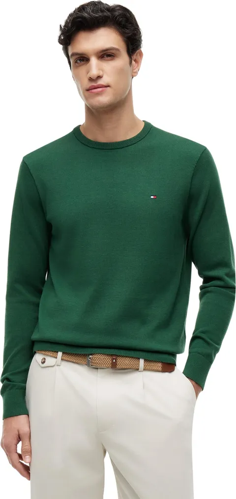 Tommy Hilfiger Uomo Pullover Essential Cotton con Scollo Rotondo, Verde (Street Green), S