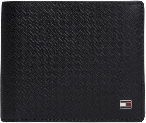 Tommy Hilfiger Th Emboss Extra Cc and Coin AM0AM14243 Portafoglio bifold da uomo, nero