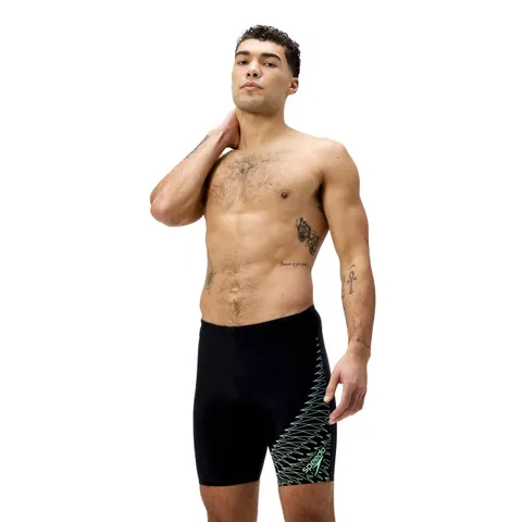 Speedo Medley Logo Jammer da Nuoto per Uomo, Black e Alfalfa Green, 26