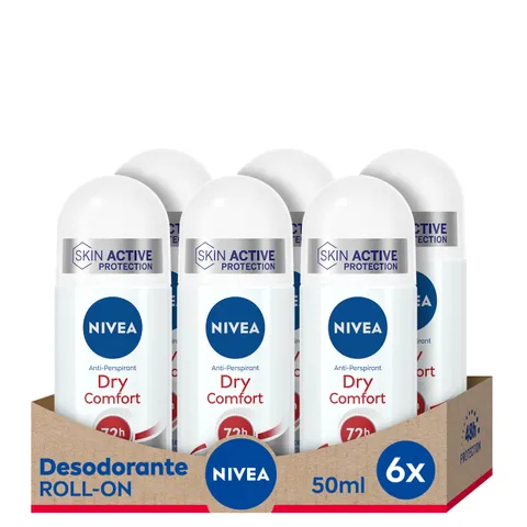 Nivea Dry Comfort Roll-on Deodorante antitraspirante con protezione 72 ore, Confezione da