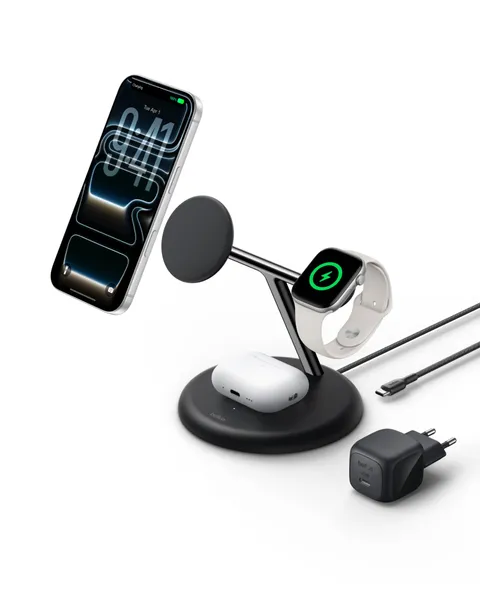 Belkin UltraCharge Caricatore USB Wireless 3 in 1 Qi2.2 25W, Stazione di Ricarica USB-C