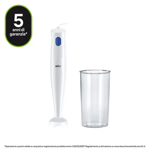 Braun Frullatore a Immersione MQ10.001PWH + Bicchiere graduato 600ml, 5 ANNI DI