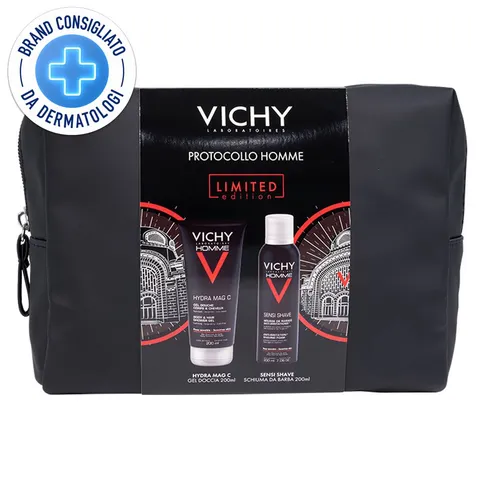 Vichy Homme Pochette Regalo, Con Gel Doccia Hydra Mag C e Schiuma da Barba Sensi Shave