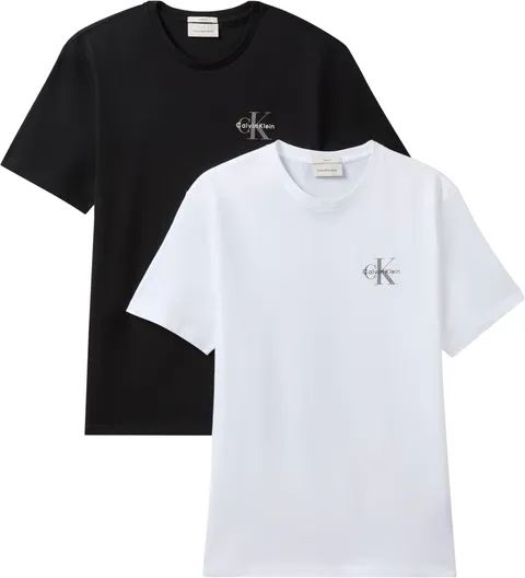 Calvin Klein Uomo T-Shirt Maniche Corte Confezione da 2 Classic Micro Monologo con Scollo Rotondo, Nero (Black/Bright White), XXS