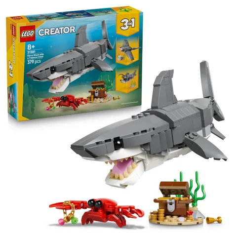 LEGO Creator 3 in 1 Squalo con Scrigno del Tesoro Giocattolo - Animale Marino