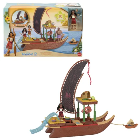Mattel Disney Oceania 2 - La Canoa delle Avventure di Vaiana, playset con mini bambola e