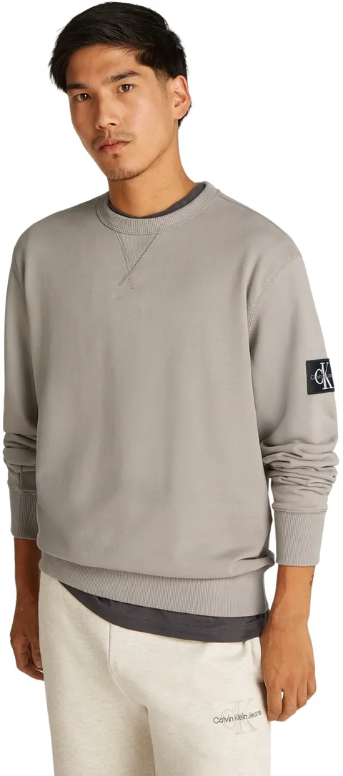 Calvin Klein Uomo Felpa Badge Crew Neck Cotone, Grigio (Rock Ridge), XS