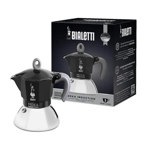 Bialetti Caffettiera Moka Induction, 2 Tazze (100 ml), Adatta a Tutti i piani cottura