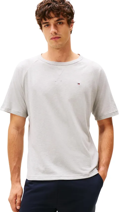 Tommy Hilfiger Uomo T-Shirt Maniche Corte Tee in Cotone, Grigio (Light Grey Heather), L