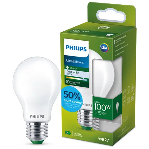Philips LED Lampadina Goccia Vetro Smerigliato Classe A, 100W, E27, Luce Bianca Fredda