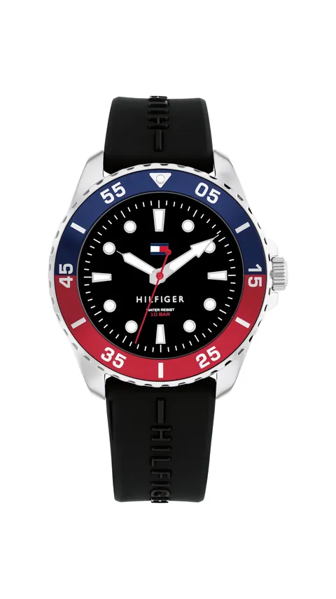 Tommy Hilfiger Orologio con Movimento al Quarzo a Tre Lancette per i Giovani con Cinturino in Silicone Nero - 1720046, Black